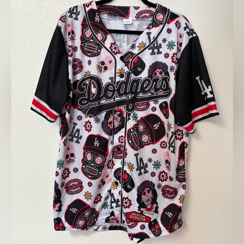 Los Angeles Dodgers Dia De Los Muertos Skull Jersey Men's XL